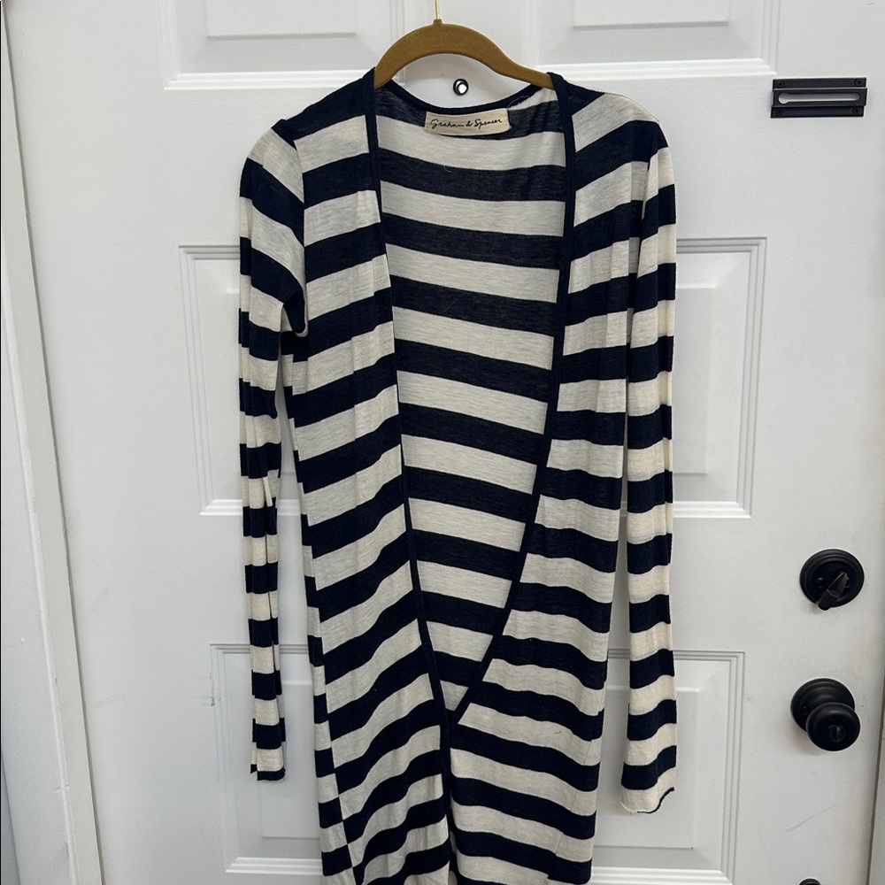 Navy and White Striped light weightCardigan. Never worn